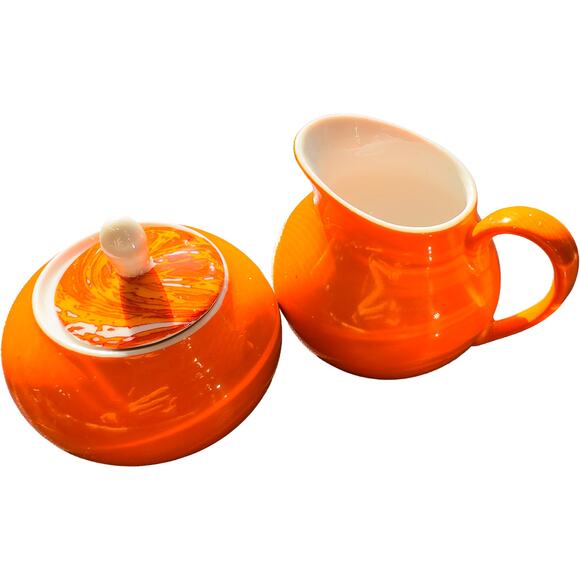 Vintage Holt Howard China Mid Century Modern Orange/White Cream and Sugar Set - Picture 2 of 9